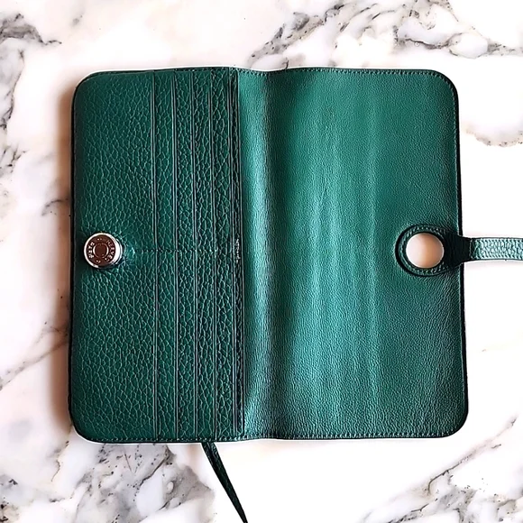 RARE: Hermes Paris Dogon Long Green Wallet - Picture 7 of 15